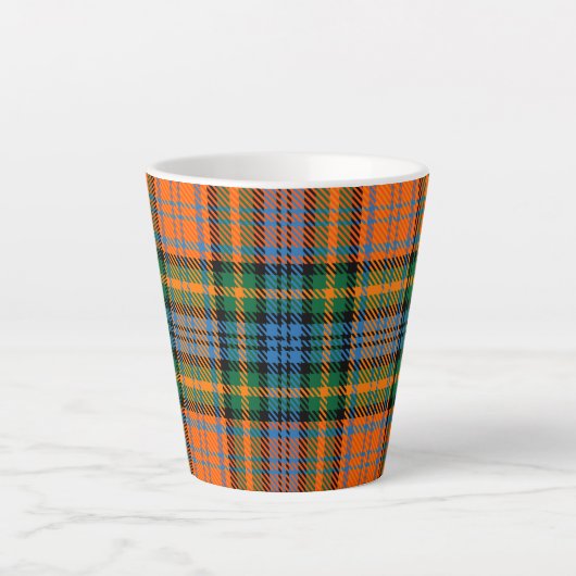 Rustic Tartan Murray Plaid Sinaasappel Blue Check Latte Mok (Voorkant)