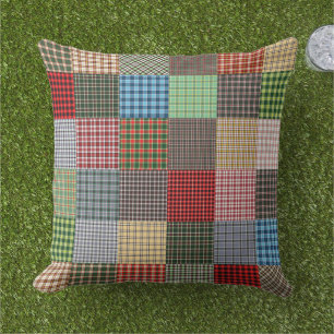 Rustic Tartan Patchwork Plaid Design Buitenkussen