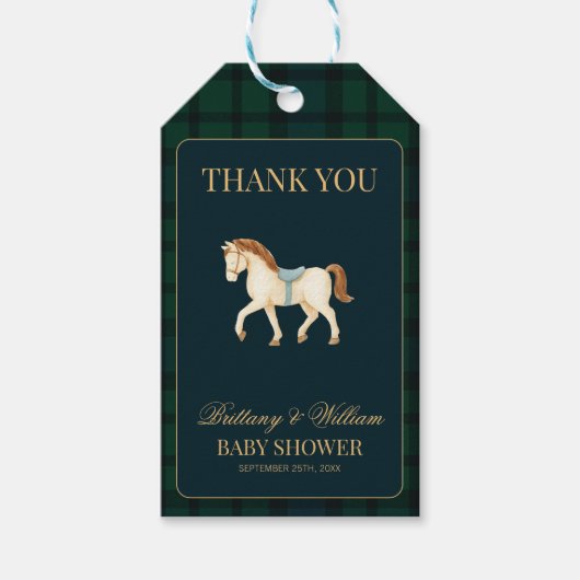 Rustic Tartan Plaid Horse Baby Shower  Cadeaulabel (Voorkant)