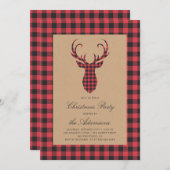 Rustic Tartan Plaid Rendier Christmas Party Kaart (Voorkant / Achterkant)