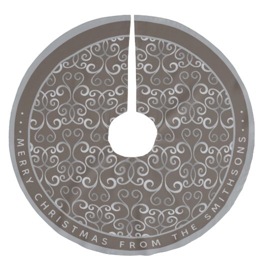 RUSTIC TAUPE EN ZILVEREN KERSTDAMAST OP MAAT KERSTBOOM ROK (Voorkant)