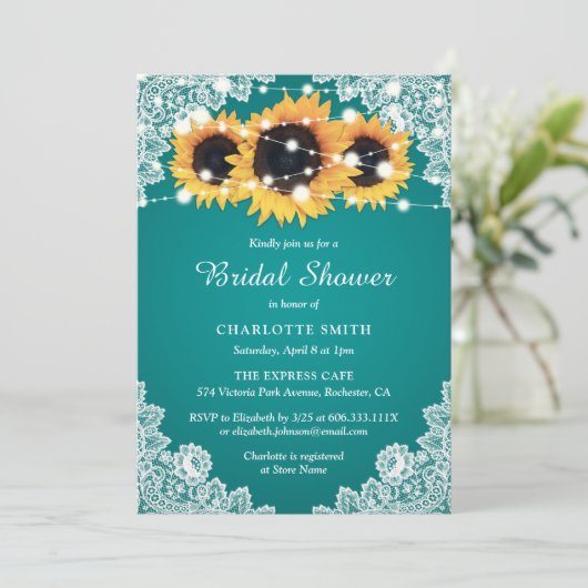Rustic Tea Lace Sunflower Bridal Shower Kaart (Staand voorkant)