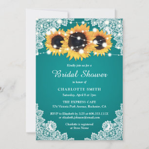 Rustic Tea Lace Sunflower Bridal Shower Kaart