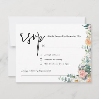 Rustic Terracotta and Orange Autumn Floral wedding RSVP Kaartje