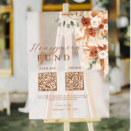 Rustic Terracotta Bloemen Honeymoon Fund QR Code Acryl Bord