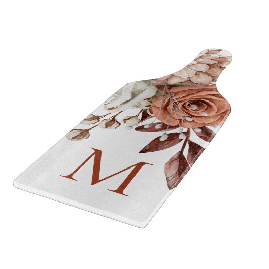 Rustic Terracotta Boho Florals Monogram Initiaal Snijplank (Hoek)