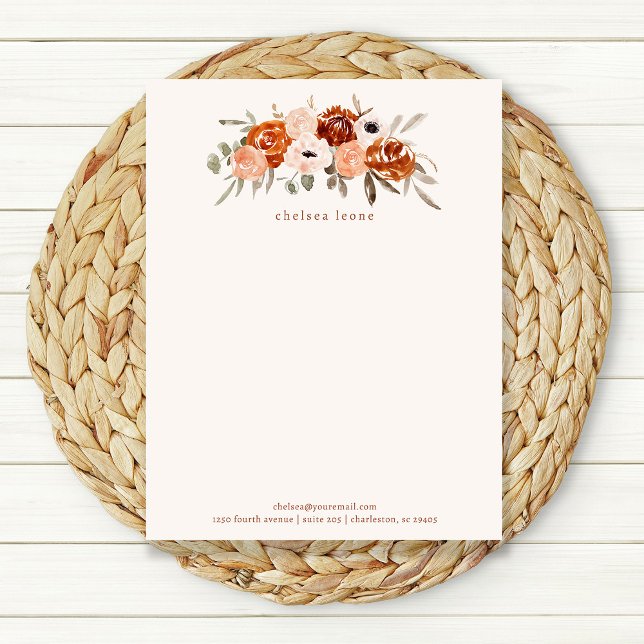 Rustic Terracotta Boho Flowers op Blush Briefhoofd (Creator heeft geüpload)