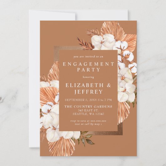 Rustic Terracotta Boho Pampas Engagement Party Kaart (Voorkant)