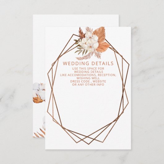 Rustic Terracotta Boho Pampas Geometric Wedding Informatiekaartje (Voorkant / Achterkant)