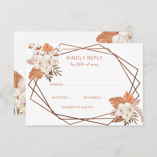 Rustic Terracotta Boho Pampas Geometric Wedding RSVP Kaartje (Voorkant / Achterkant)