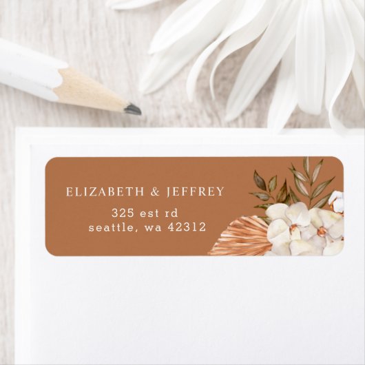 Rustic Terracotta Boho Pampas Orchids Wedding Etiket (Insitu)