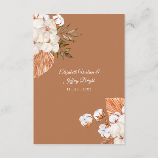 Rustic Terracotta Boho Pampas Orchids Wedding Informatiekaartje (Achterkant)