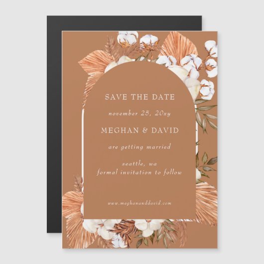 Rustic Terracotta Boho Pampas sloot de datum op (Voorkant / Achterkant)