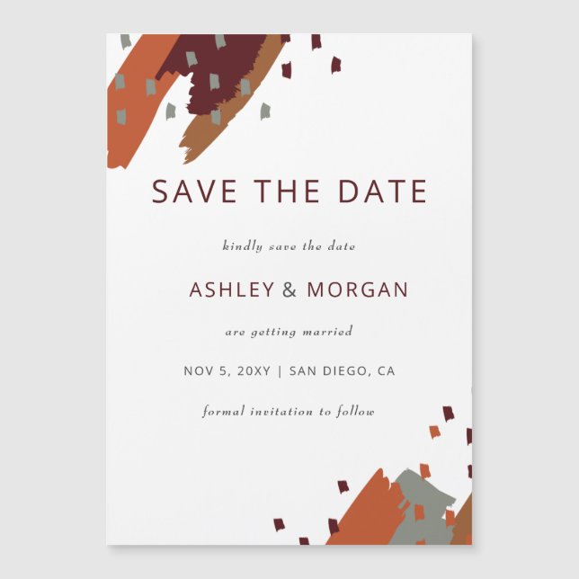 Rustic Terracotta Burgundy Abstracte Save the Date (Voorkant)