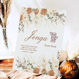 Rustic Terracotta Floral Jenga Guest Book Sign Reclamebord Met Voetstuk
