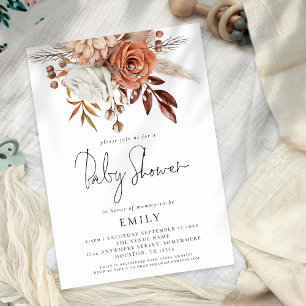 Rustic Terracotta Florals Baby shower Kaart