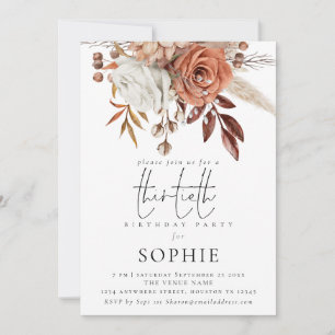 Rustic Terracotta Florals Script 30th Birthday Kaart