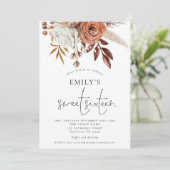 Rustic Terracotta Florals Sweet 16 Party Kaart (Staand voorkant)