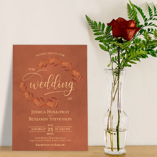 Rustic Terracotta Leaves Elegant Wedding Kaart
