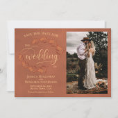 Rustic Terracotta Leaves & Photo Elegant Wedding Save The Date (Voorkant)