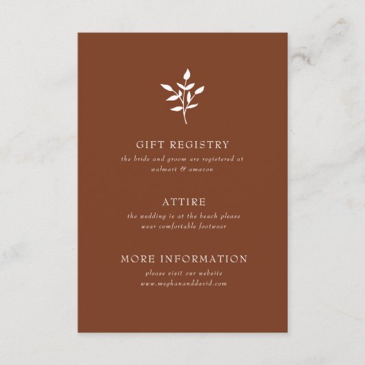Rustic Terracotta Simple Modern Botanical Wedding Informatiekaartje (Voorkant)