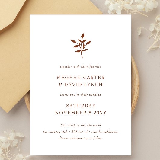Rustic Terracotta Simple Modern Botanical Wedding Kaart