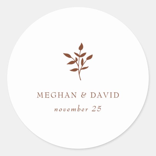 Rustic Terracotta Simple Modern Botanical Wedding Ronde Sticker (Voorkant)