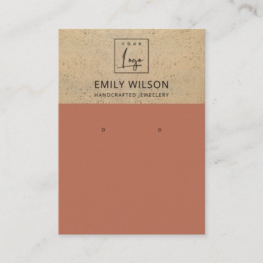RUSTIC TERRACOTTA TEXTURE LOGO EARRING DISPLAY VISITEKAARTJE (Voorkant)