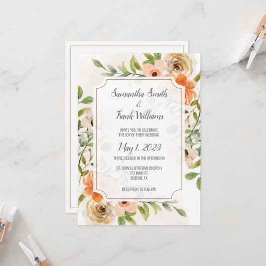 Rustic Terracotta Waterverf Floral Invitation Kaart (Voorkant / Achterkant in situ)