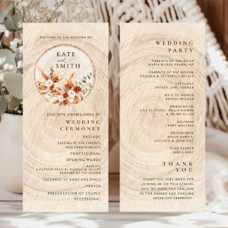 Rustic Terracotta Wood Cut Wedding Programme