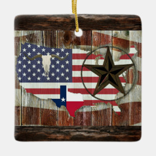 Rustic Texas Lone Star Texas Long Horn Ceramic Orn Keramisch Ornament