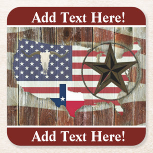 Rustic Texas Lone Star Texas Long Horn Square Pape Vierkante Kartonnen Onderzetter