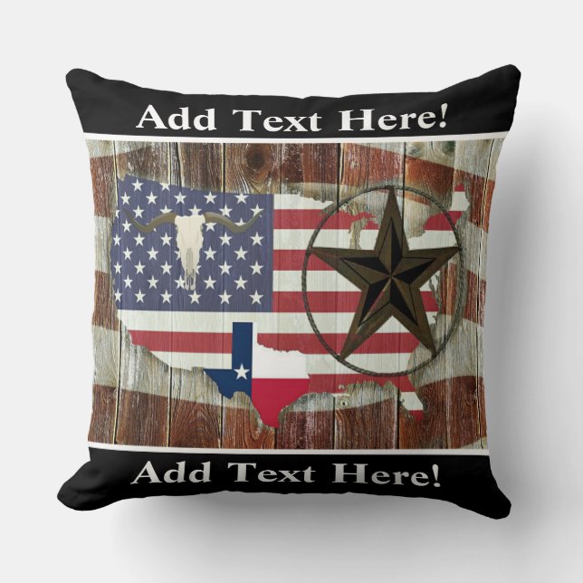Rustic Texas Lone Star Texas Long Horn Throw Pillo Kussen (Voorkant)