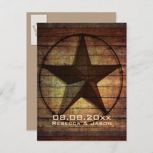 Rustic Texas Star westerne bruiloft Save the Date Aankondigingskaart (Voorkant / Achterkant)