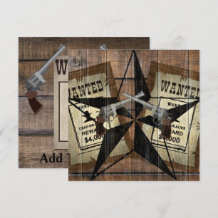 Rustic Texas Star Westerne dubbele gezochte pistol Bedankkaart