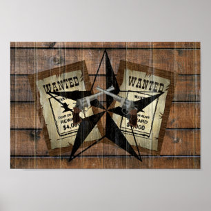 Rustic Texas Star Westerne dubbele gezochte pistol Poster