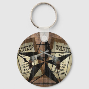 Rustic Texas Star Westerne dubbele gezochte pistol Sleutelhanger