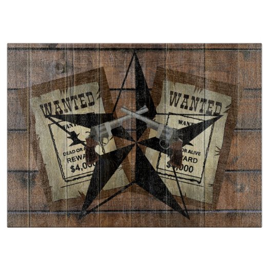 Rustic Texas Star Westerne dubbele gezochte pistol Snijplank (Voorkant)