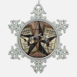 Rustic Texas Star Westerne dubbele gezochte pistol Tin Sneeuwvlok Ornament