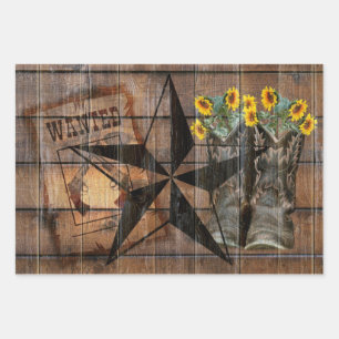 Rustic Texas Star Westerne Pistol Cowboy Boots Inpakpapier Vel