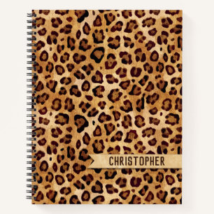 Rustic Texture Leopard Print Add Name Notitieboek