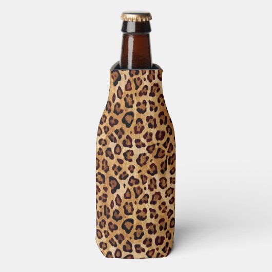 Rustic Texture Leopard Print Flesjeskoeler (Fles Voorkant)