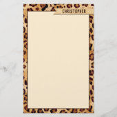 Rustic Texture Leopard Print Naam toevoegen Briefpapier (Voorkant)