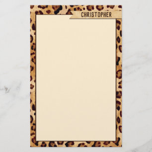 Rustic Texture Leopard Print Naam toevoegen Briefpapier