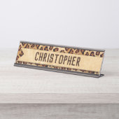 Rustic Texture Leopard Print Naam toevoegen Bureau Naambordje (Voorkant)
