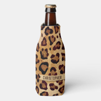 Rustic Texture Leopard Print Naam toevoegen Flesjeskoeler