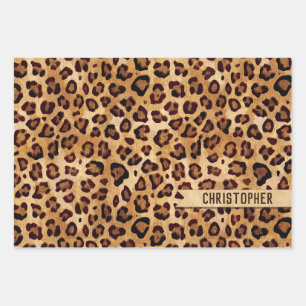 Rustic Texture Leopard Print Naam toevoegen Inpakpapier Vel