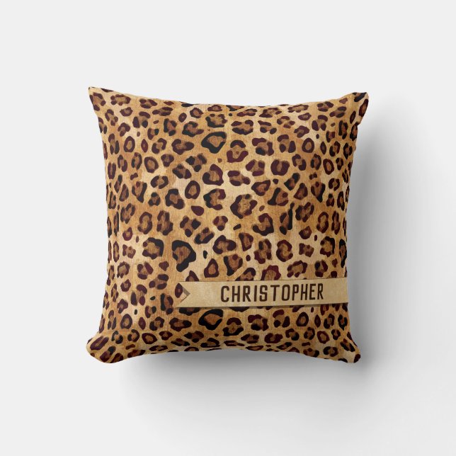 Rustic Texture Leopard Print Naam toevoegen Kussen (Voorkant)