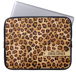 Rustic Texture Leopard Print Naam toevoegen Laptop Sleeve