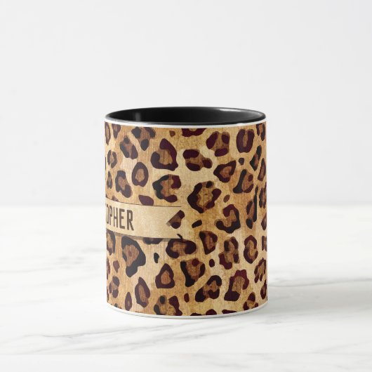 Rustic Texture Leopard Print Naam toevoegen Mok (Midden)
